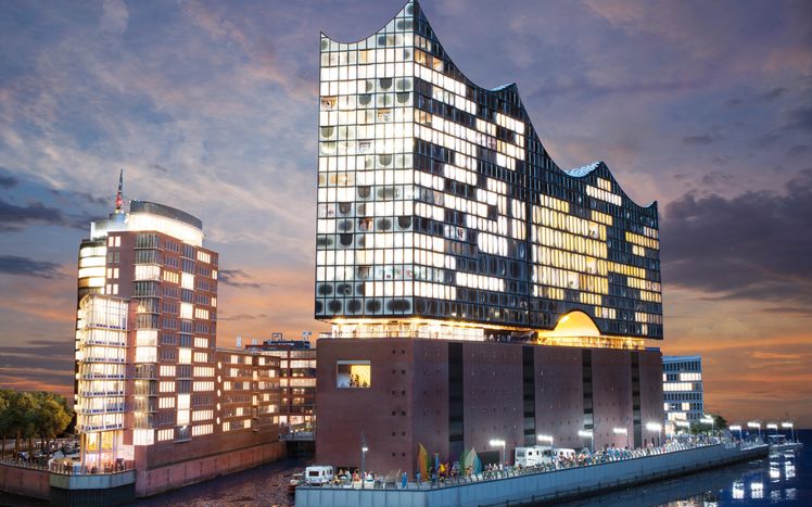 Hamburg Hafen City Elbphi Columbushaus Nacht